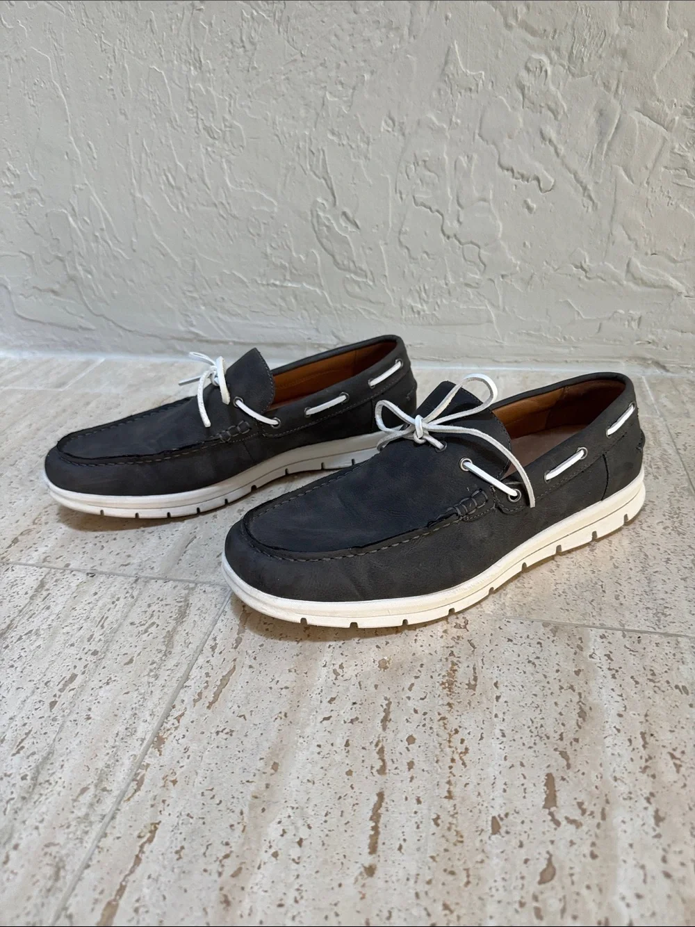 Crown Vintage Men's Navy Boat Shoes with White Laces